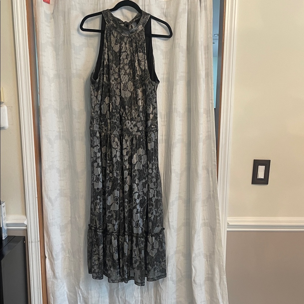 Michael Kors Black and Gray Lace Midi Dress